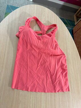 Athleta Layered Tank Top Medium Pink Built In Bra Pads Back Cutout Pullover